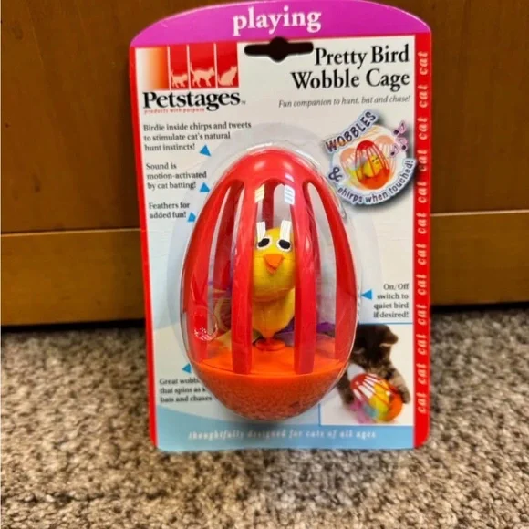 Pretty Bird Wobble Cage Cat Toy - Red and Orange