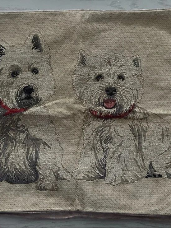 Canvas Westie Dog Throw Pillow Cover in Cream with Red Collar Design