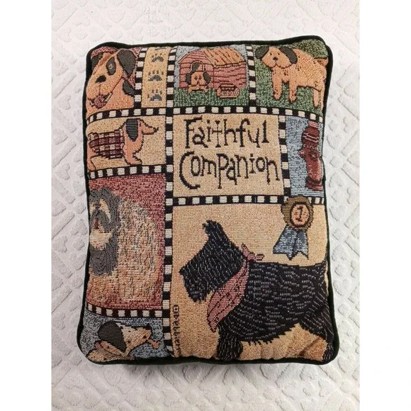 VTG Needlepoint Throw Pillow Faithful Companion 13