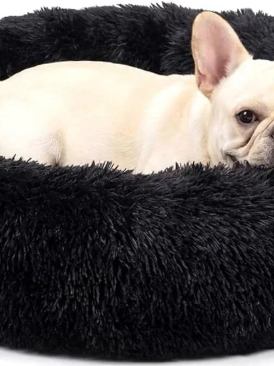 Plush Donut Dog Bed - Black
