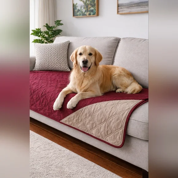 Ameritex Waterproof Reversible Pet Blanket Burgundy 52x82 Sofa Couch Bed Cover