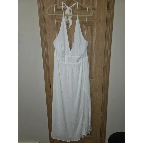 Abercrombie & Fitch Plunge Halter Maxi Dress Size XL Ivory Sleeveless