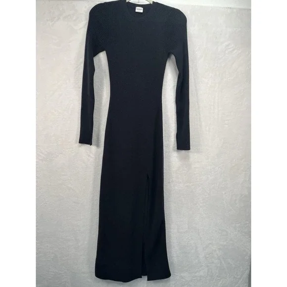 Abercrombie & Fitch Soft A&F Ribbed Maxi Dress Womens Small Black Long Sleeve