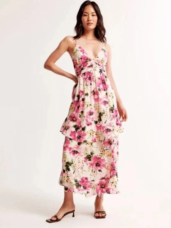 NWT Abercrombie & Fitch Tiered Ruffle Floral Maxi Dress