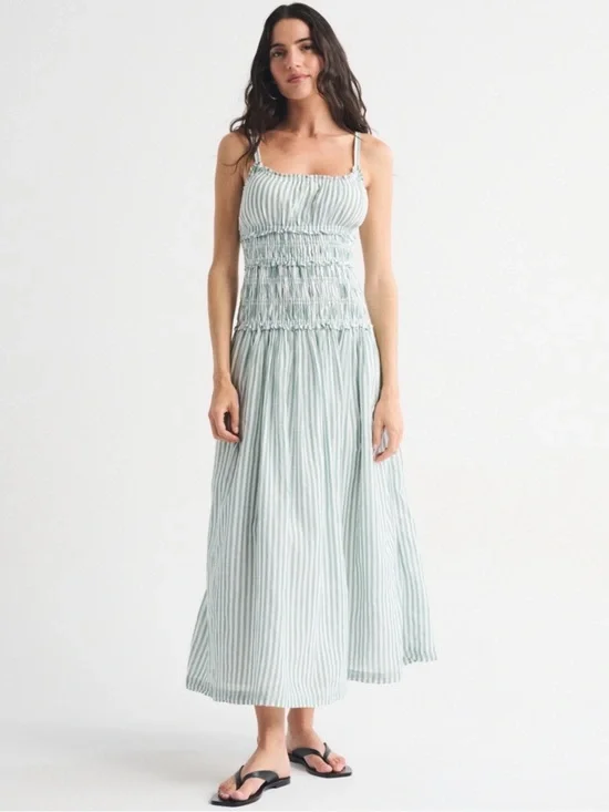 Abercrombie and fitch Bra Free Smocked Drop Waist Stripe Maxi Dress Size M
