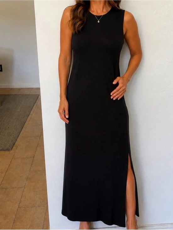 Abercrombie & Fitch Black Sleeveless Maxi Dress with Side Slit