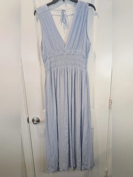 Abercrombie & Fitch Light Blue Crinkle Gauze Smocked Maxi Dress L
