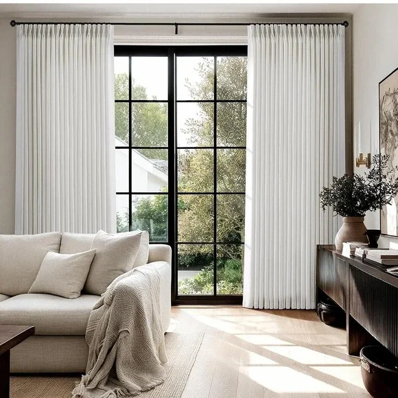 White Pleated Room-Darkening Curtains - Premium Home Accent
