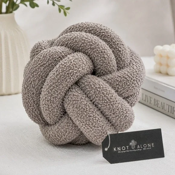 Boucle Throw Pillow Knot Ball  3:20 Life Knot Alone Gray Teddy Sherpa Decor NWT