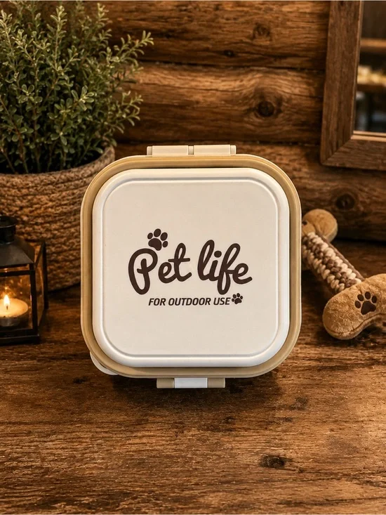 Pet Life Outdoor Travel Pet Bowl - Cream and Tan