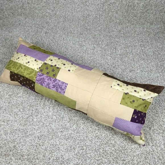 Handmade Patchwork Quilt Lumbar Pillow Mystic Floral Pattern 27.5x10.5