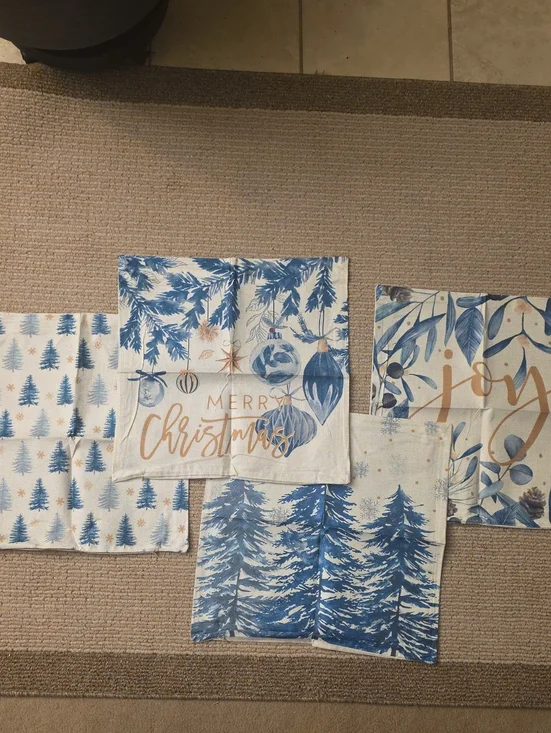 Holiday Blue & White Christmas Pilliow Covers - Merry Christmas Design