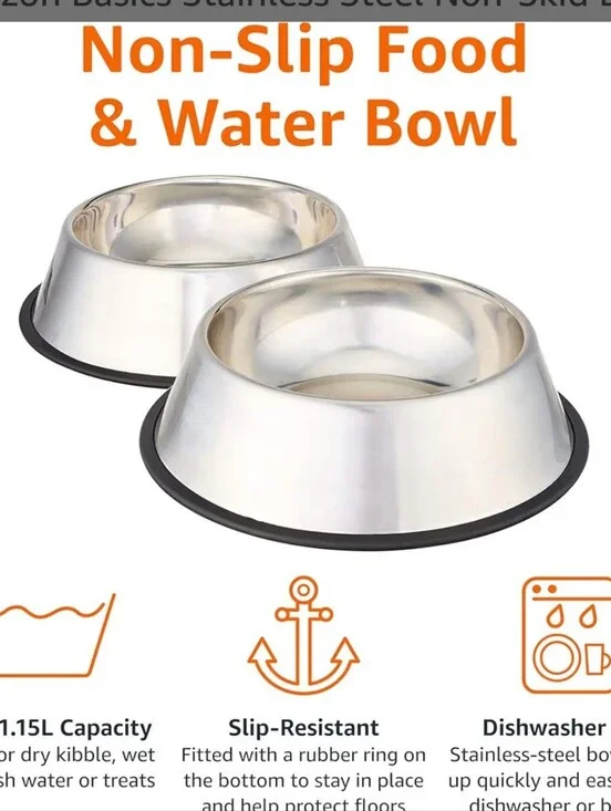 2 AMAZON Water Bowls Med/Lg Dogs  Stainless Steel *NEW*