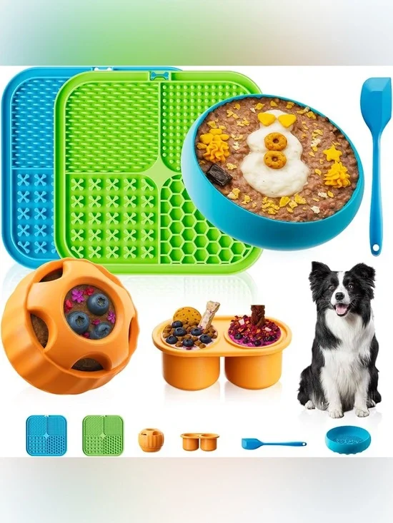 6 Piece Dog Enrichment Toys Set Lick Mat Treat Ball Slow Feeder Puzzle Bowl