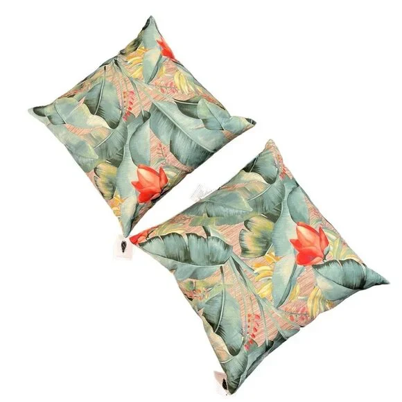 Canvas Throw Pillow Tropical Floral‎ Hibiscus Beach Set Of 2 Duck Feather Filled
