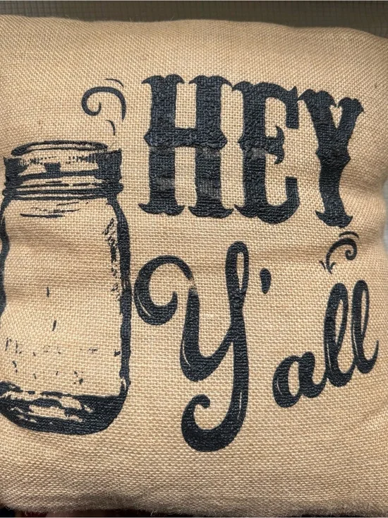 Hey Y'all Burlap Accent Pillow - Natural with Black Print