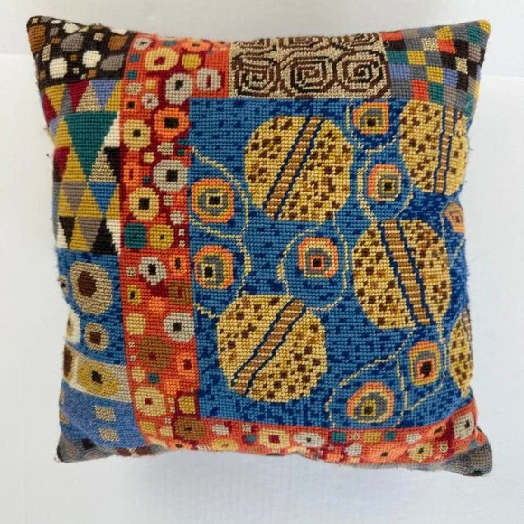 Klimt Blue Ehrman Tapestry Needlepoint Patchwork Pillow Size 14 x 14 Handcrafted