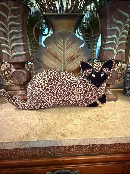 Leopard Print Cat Plush Pillow - Decorative Accent