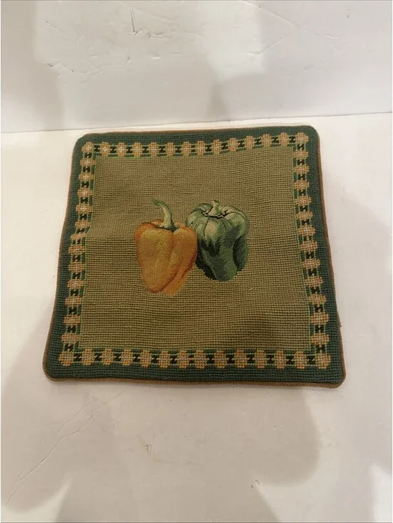 Vintage 1980s Fruit Wool Needlepoint Accent Pillow Cover Velvet Back New