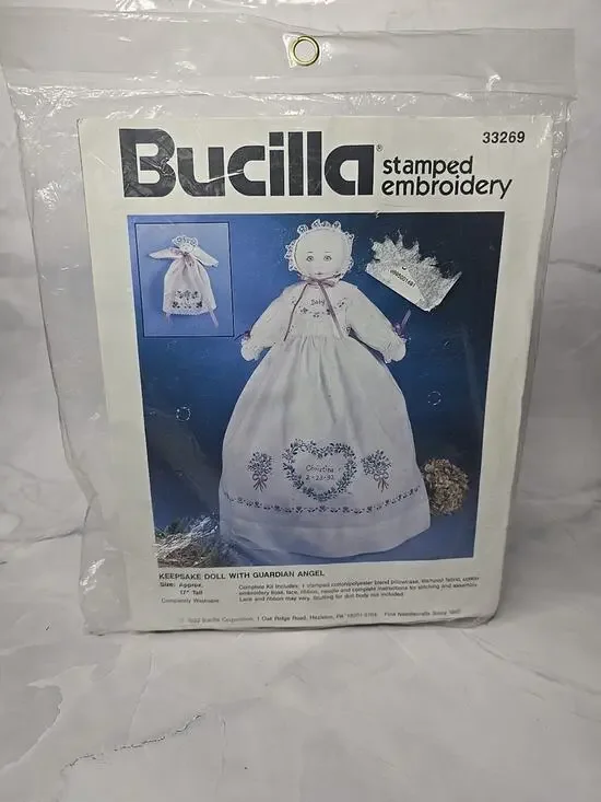1992 Bucilla Stamped Embroidery Keepsake Doll with Guardian Angel Kit 17