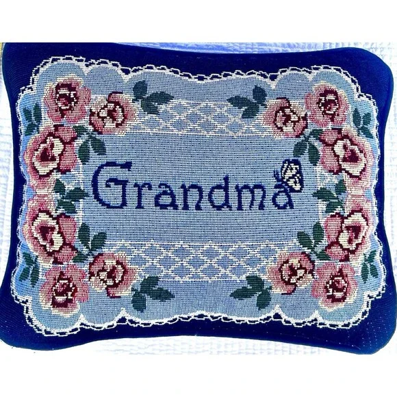 Vintage 1990s Grandmillennial Floral Jacquard Throw Pillow Roses Cottage Core