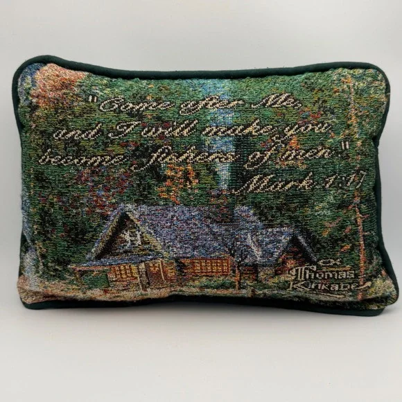 Thomas Kinkade Tapestry‎ Pillow Inspirational Quote Cottage Landscape Decor Cozy