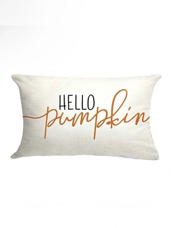 Fall Hello Pumpkin Pillow Cover - Cream with Orange Accents NIP - 12” x 20”