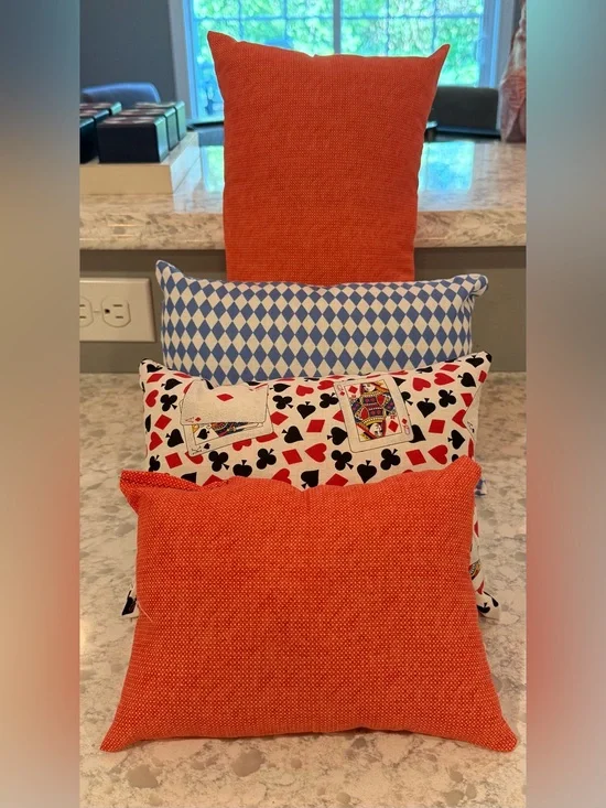 Handmade Casino-Themed Purse Pillow Set of 4 | Poker Cards | Red & Blue