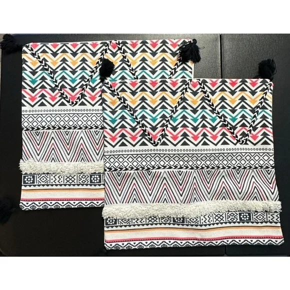 Alysheer Set of Two Colorful Cotton Embroidered Decorative Throw Pillow Covers