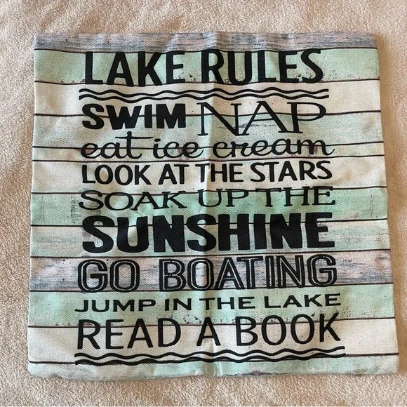 New Throw Pillow Cover Lake Rules  17 inch