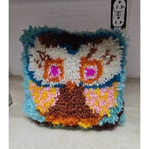 Multicolor Owl Pattern Patchwork Latch Hook Granny Square‎ Throw Pillow 13