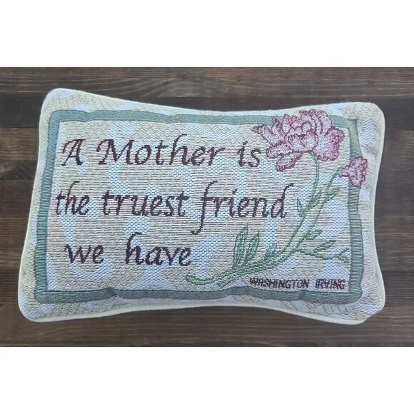 Vintage Washington Irving Quote Tapestry Pillow Mother Friendship 12x7.5