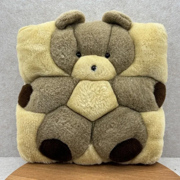 Teddy Bear Plush‎ Pillow 11x11 Brown Tan Nursery Kidcore VTG Square Throw Soft