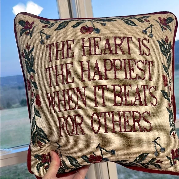 Vintage Cross Stitch Decorative Pillow with Inspirational Quote