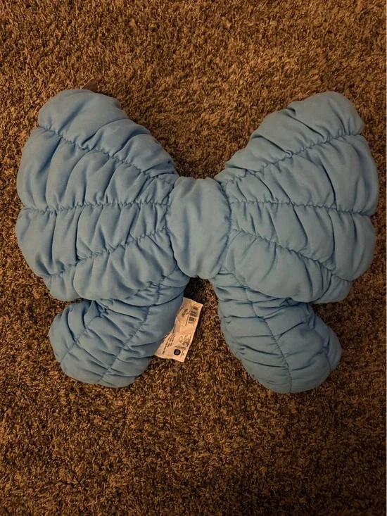 Quilted Bow Pillow in Light Blue