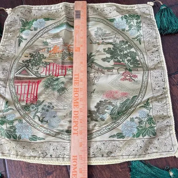 Vintage Brocaded Flowers Oriental Pillow Case with Tassels Asian Sham Cover READ