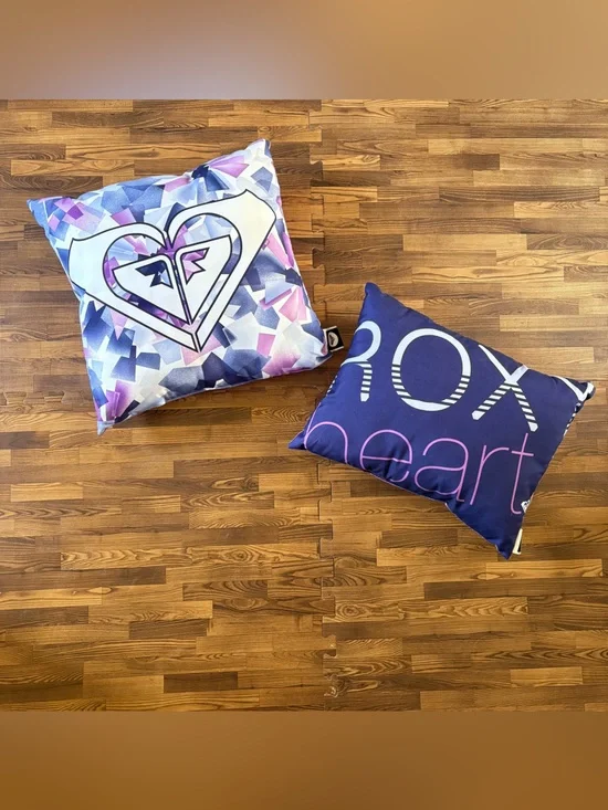 Roxy Heart Graphic Throw Pillow Duo in Purple, Blue & Pink
