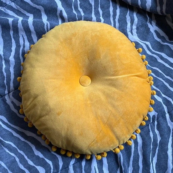 Velvet Mustard Circular 13 Inch Decorative Pillow
