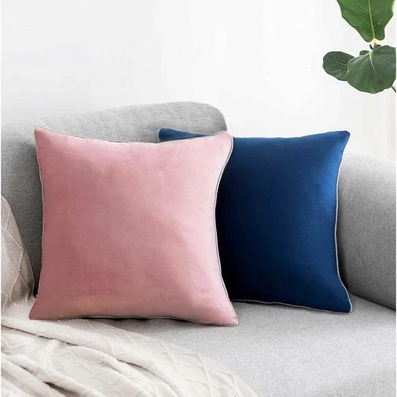 Solid Pillow Covers 18x18 Inch Velvet Invisible Zipper Pink Blue Green  Set of 2