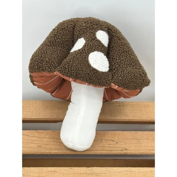 Mushroom‎ Plush Decorative Pillow Brown Sherpa Corduroy Cottagecore Decor
