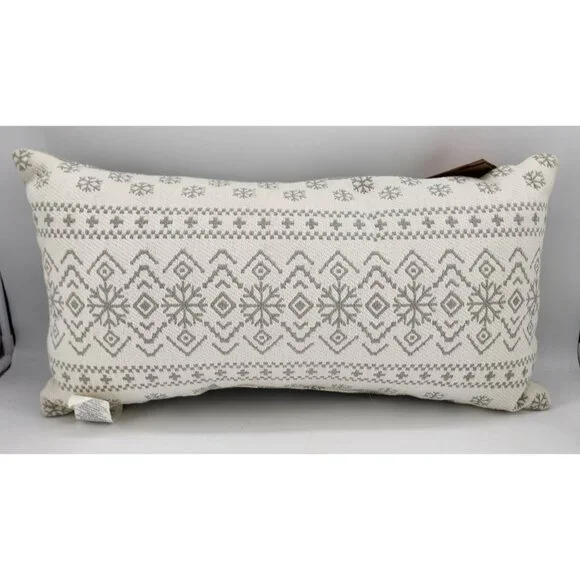 NEW Devi Designs Long‎ Throw Pillow Winter Snowflake Design Gray/White 25