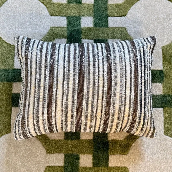 🧸 Striped Beaded Accent Pillow in Cream, Bronze, & Silver