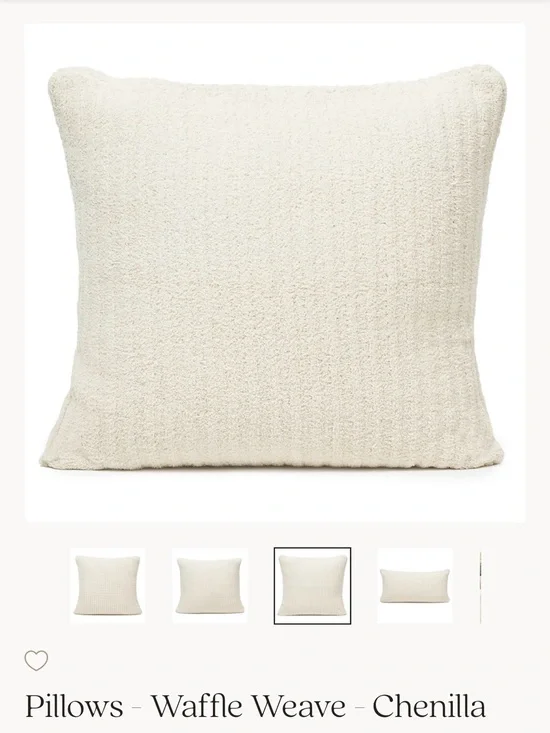 Kashwére Chenilla Classic Waffle Weave Pillow Covers 24x24 Ivory/Cream Set of 2