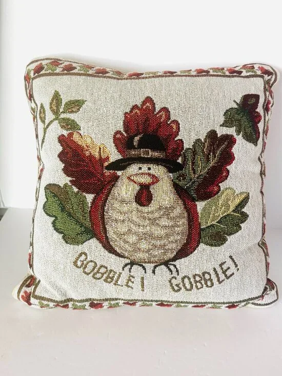 Turkey Gobble Gobble Woven Tapestry Throw Pillow 16x16