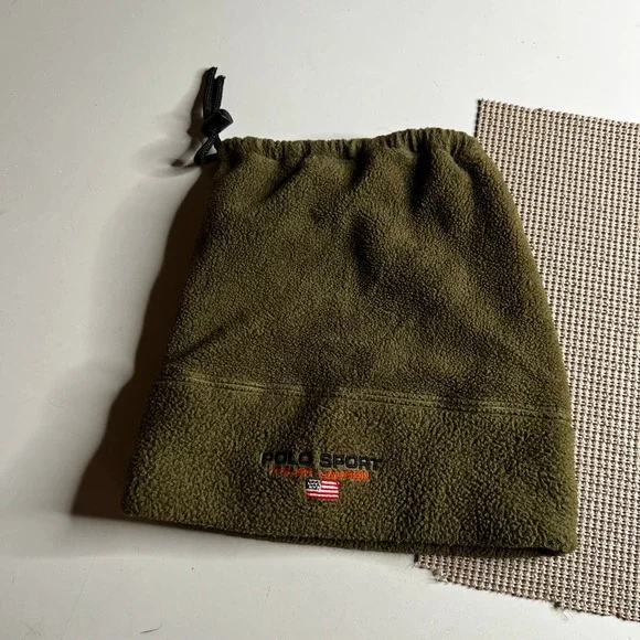 Polo Sport Ralph Lauren Sportsman Fleece Neck Gaiter Olive Green Vintage USA