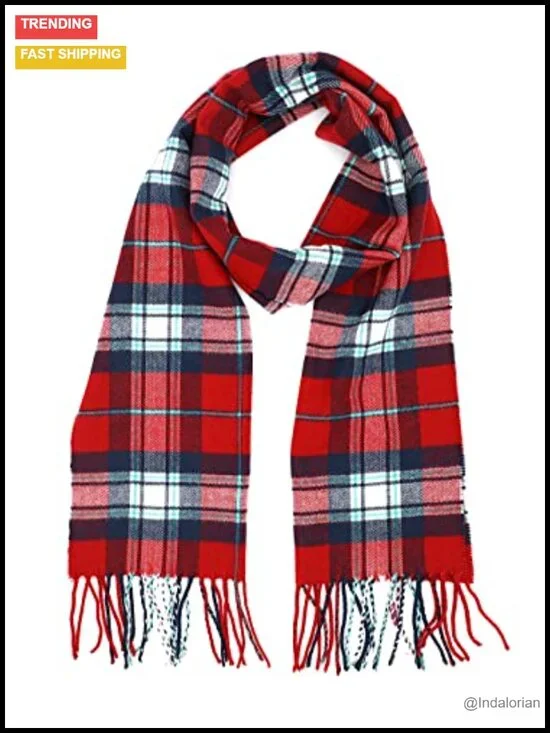 Soft Cashmere Feel Plaid Scarf - Lightweight Winter Cold Weather Wrap