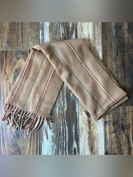 CHRISTIAN DIOR Monsieur Cashmaire Tan Red Green Stripe Acrylic Scarf