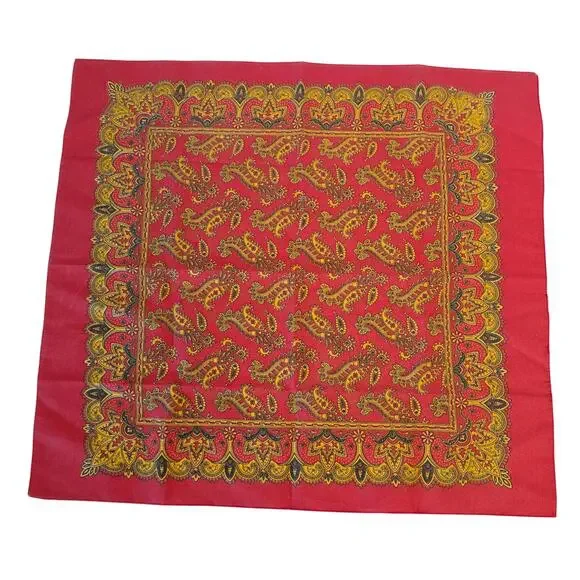 Vintage Red Ornate Paisley Calico Cotton Bandana Single Selvedge