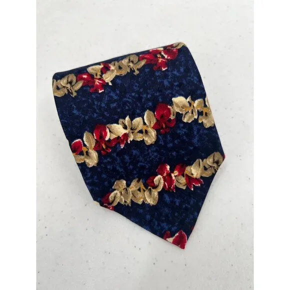 The Metropolitan Museum Of Art Floral Silk Tie Navy Red Gold 100% Silk‎