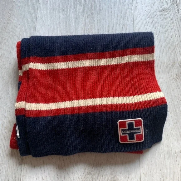 Vintage Abercrombie & Fitch Red‎ and Navy Blue Striped Wool Scar